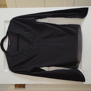 Vivienne Tam 90s y2k vintage black shher top with embroidery- S